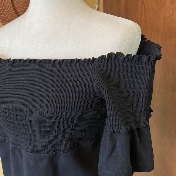 Moda international black smocked elastic off the shoulder peplum top szXL - Picture 3 of 9